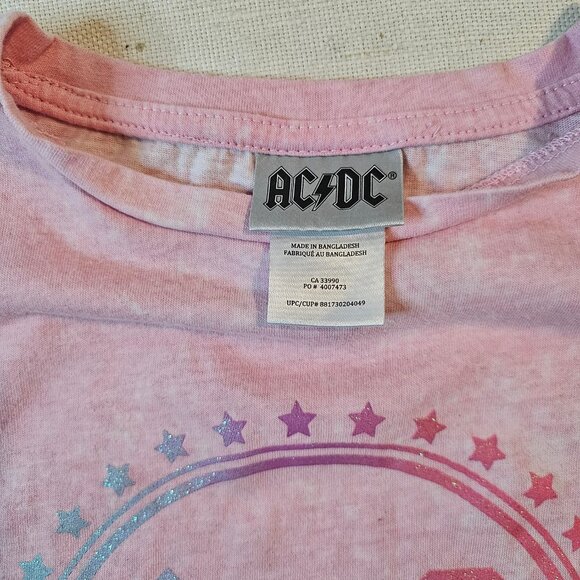 AC/DC Girl's Pink Crop Tee Shirt - Size 14-16 Youth XL - Picture 4 of 7
